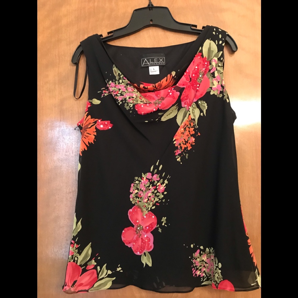 Black , Pink Flower Blouse